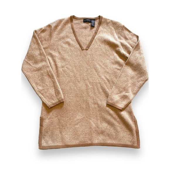 Liz Claiborne Merino Wool Blend V-neck Knit Sweater Women's Brown L - Picture 1 of 10
